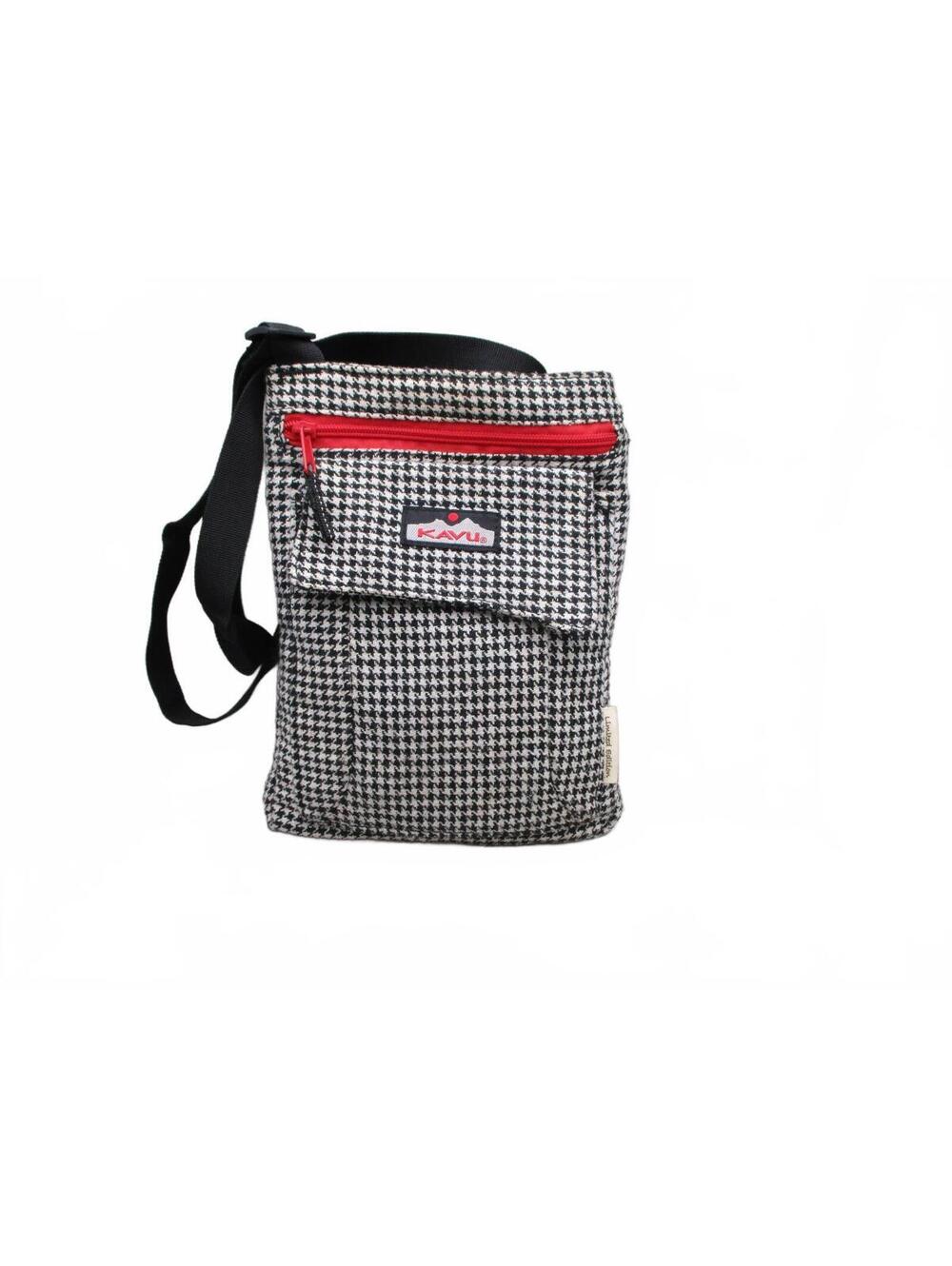 KAVU Houndstooth Crossbody Shoulder Bag with Red Zipper Accent